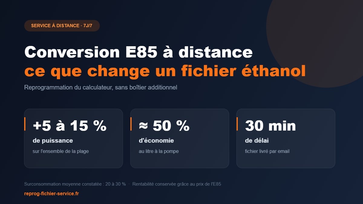 Conversion E85 à distance : gains de puissance, économie à la pompe et délai de livraison du fichier éthanol