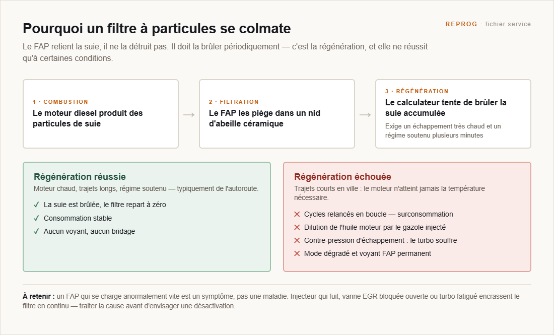 FAP Off : cycle de régénération du filtre à particules et causes de colmatage