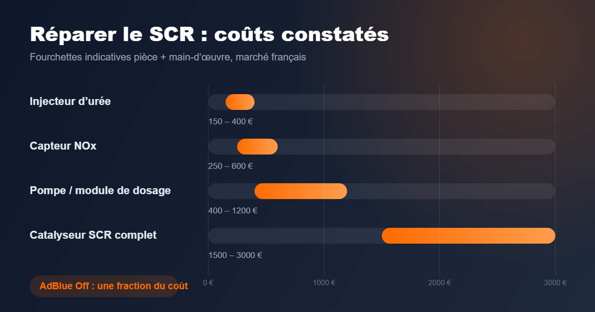 Comparatif des coûts de réparation du système SCR avant un AdBlue Off