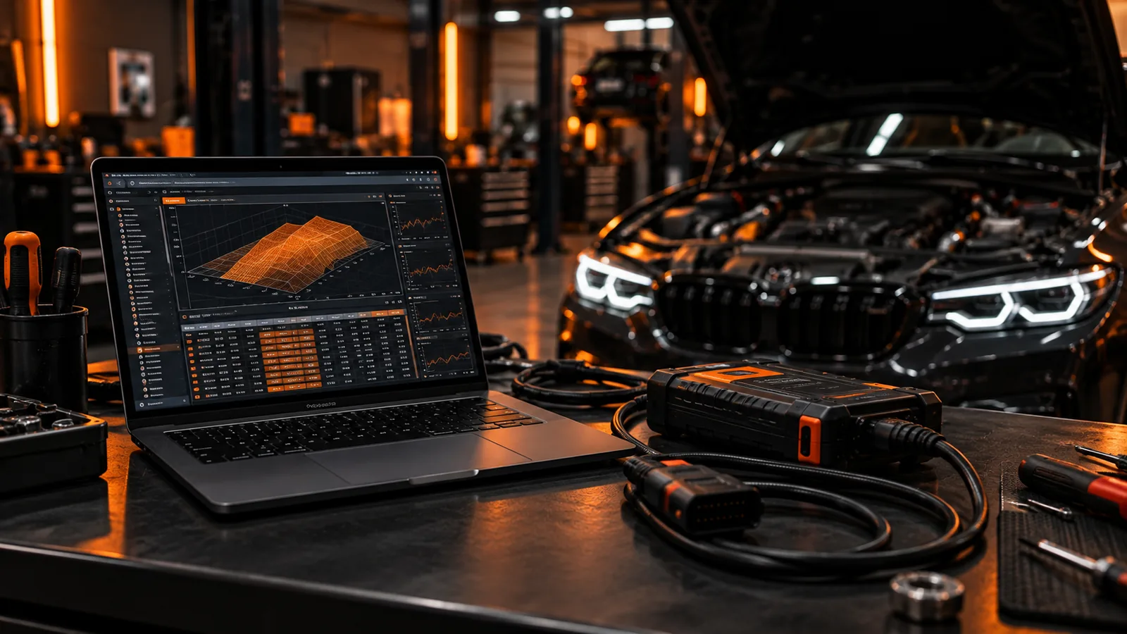 Logiciel de cartographie moteur sur ordinateur avec interface OBD et matériel de reprogrammation automobile